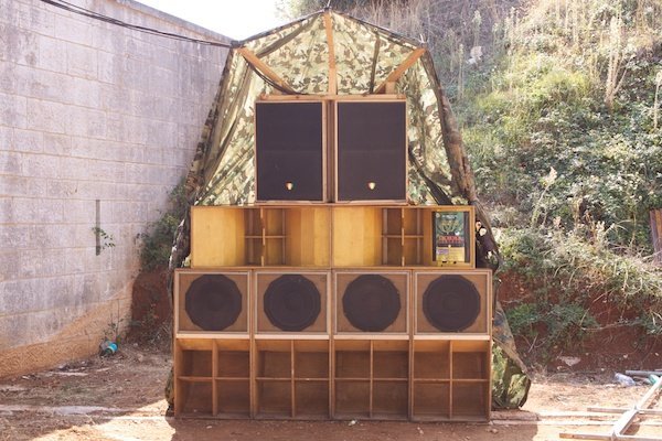 Outlook 2011 13017 An artistic setup of speakers and cupboards in an outdoor location